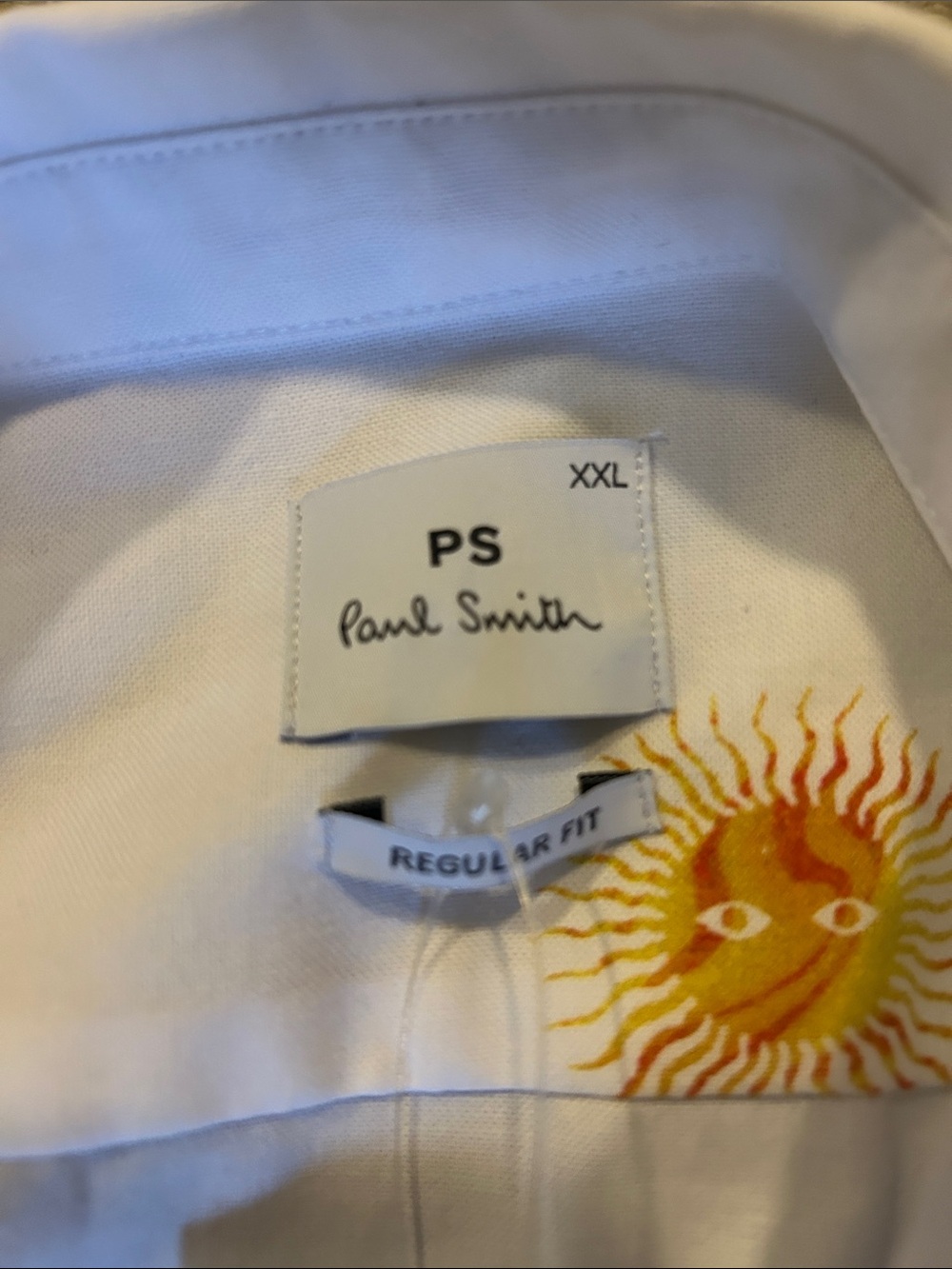 Paul Smith White Short-Sleeve Button-Down Shirt with Yellow Sun pattern xxl/xl - Picture 2 of 4